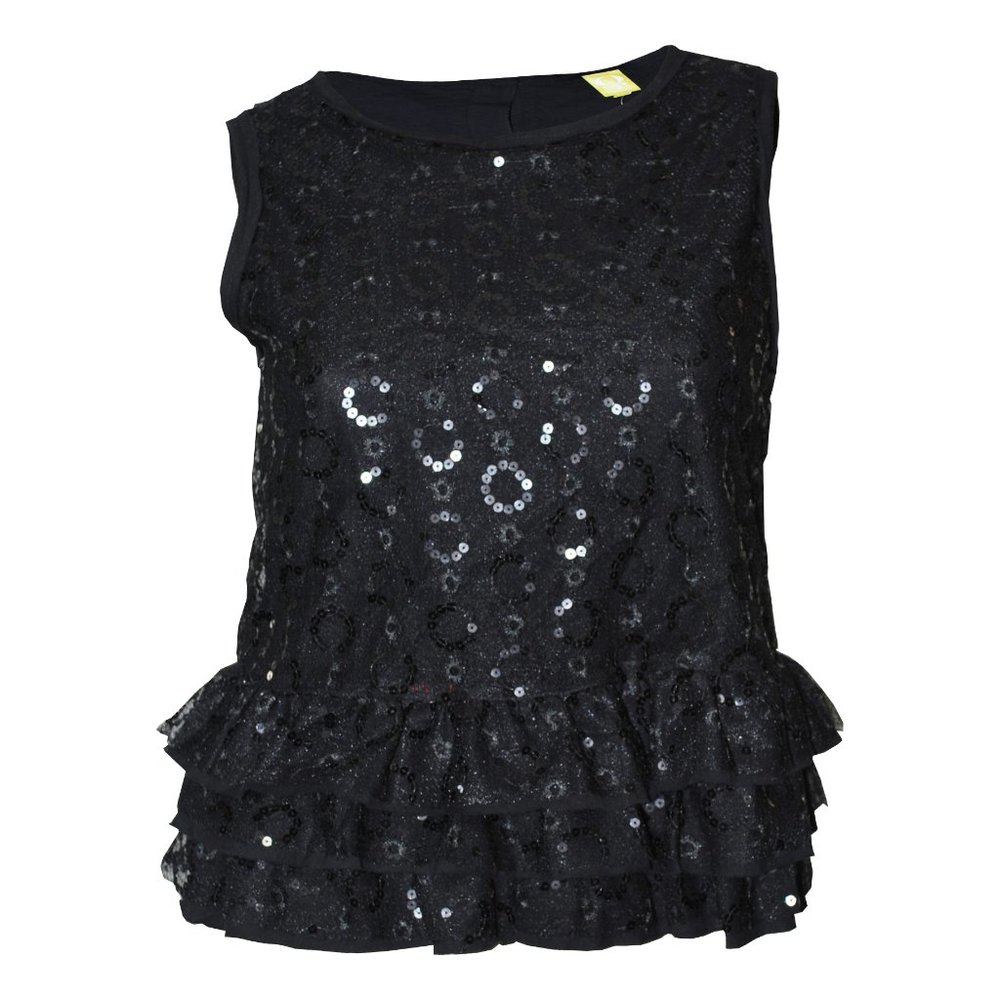 QMack Top Sleeveless Sequin Ruffle Blouse , Small